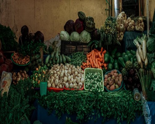 Local market stall with fresh vegetables in Mexico