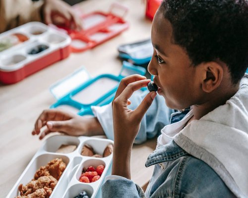 Person eating a balanced meal out of a lunchbox